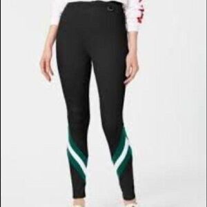 Project 28 NYC Black Chevron Varsity Full Length High Rise Leggings Large New